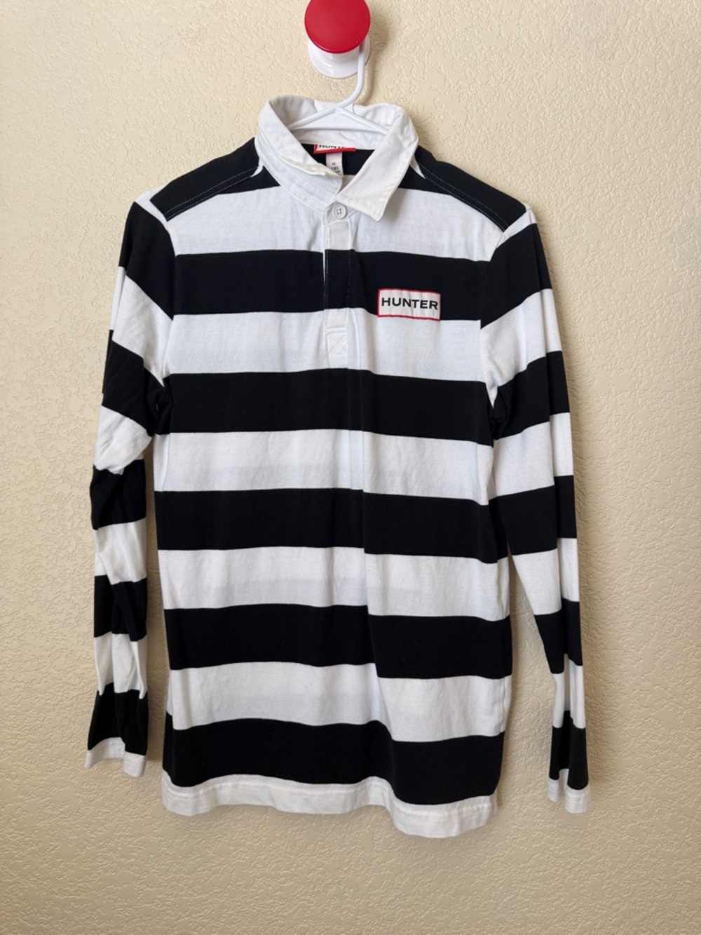 Hunter Black & White Striped Long-Sleeve Polo